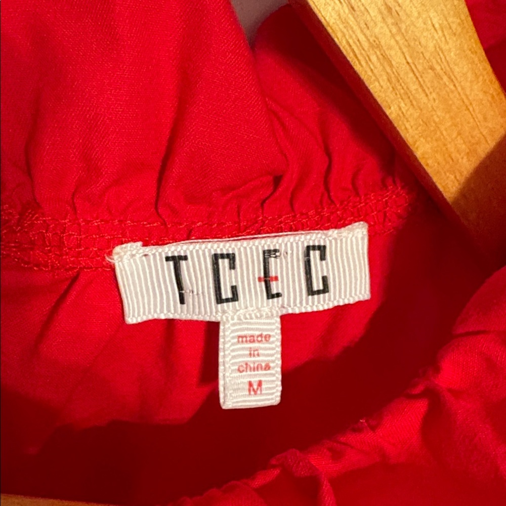 TCEC Vibrant Red Ruffle Dress SZ M 100% Cotton. - Picture 2 of 7